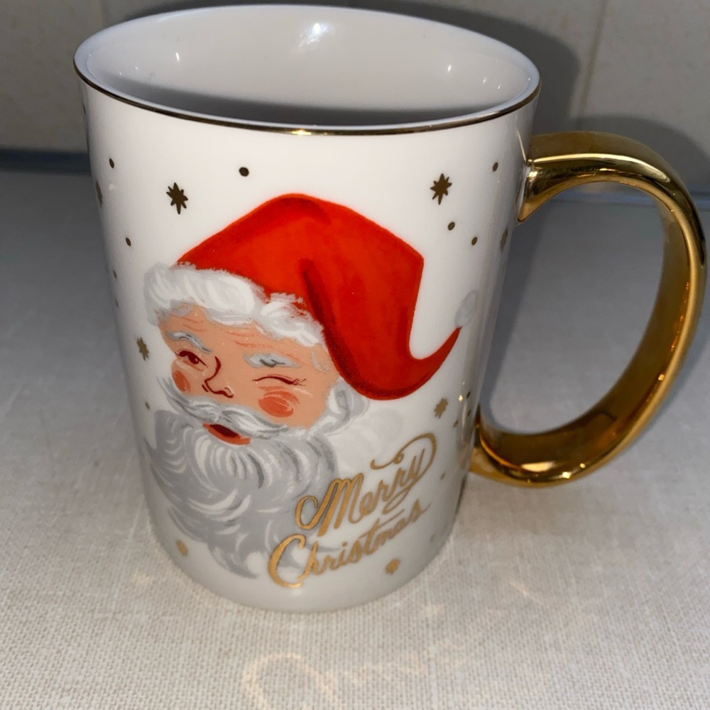 Rifle Paper Porcelain Coffee MUG Winking Santa Claus Merry‎ Christmas